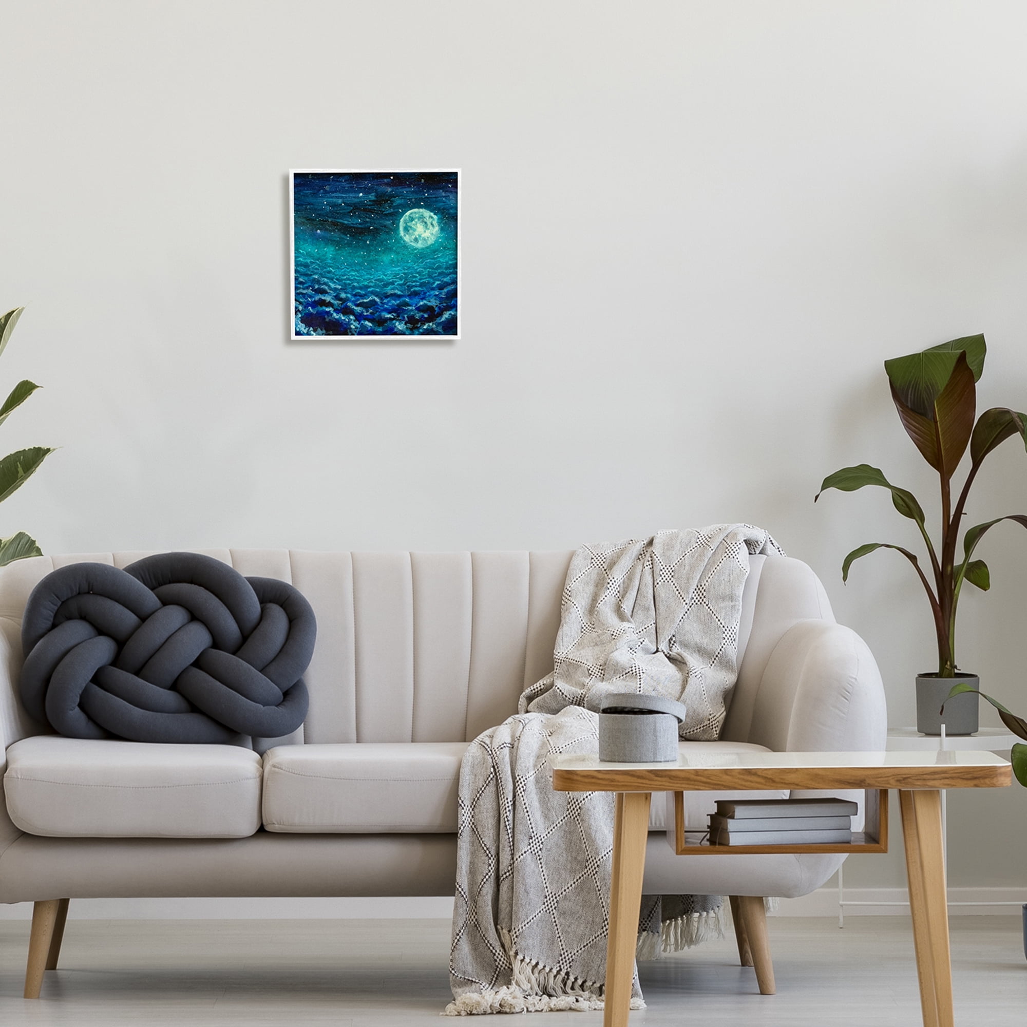 Stupell Industries Moon & Clouds Painting Nature Painting White Framed Art Print Wall Art, 12 x 12