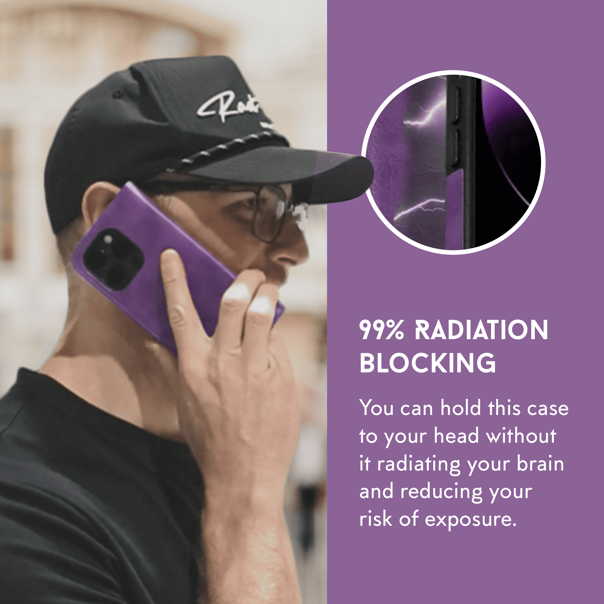 RadEnergy Leather Wallet Case with EMF Protection and Stand for iPhone 15 Pro – Purple