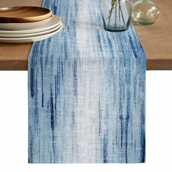 Vintage Blue Table Runner, Retro Blue Ombre Modern Abstract Art Washable Cotton Linen Table Runners 48 Inches Long, Dresser Scarf Runner for Nightstand/Coffee/End Tables 13''x48''