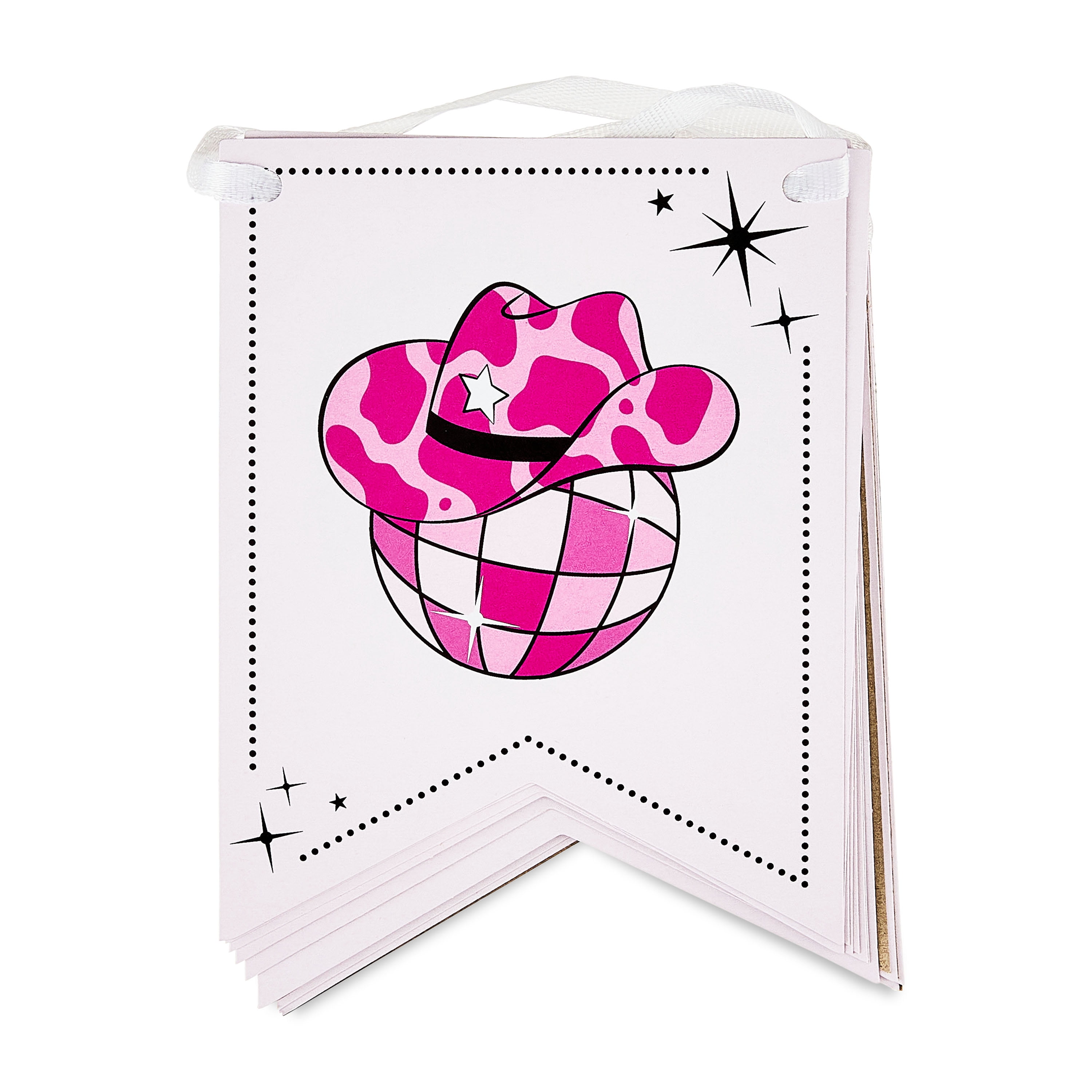 Pink/White Disco Cowgirl Happy Birthday Paper Banner Set, 2 Pieces, by Way To Celebrate