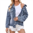 thumbnail image 3 of Chaqueta Vaquera Extragrande para Mujer, Abrigo Vaquero con Cuentas Azul XL, 3 of 10