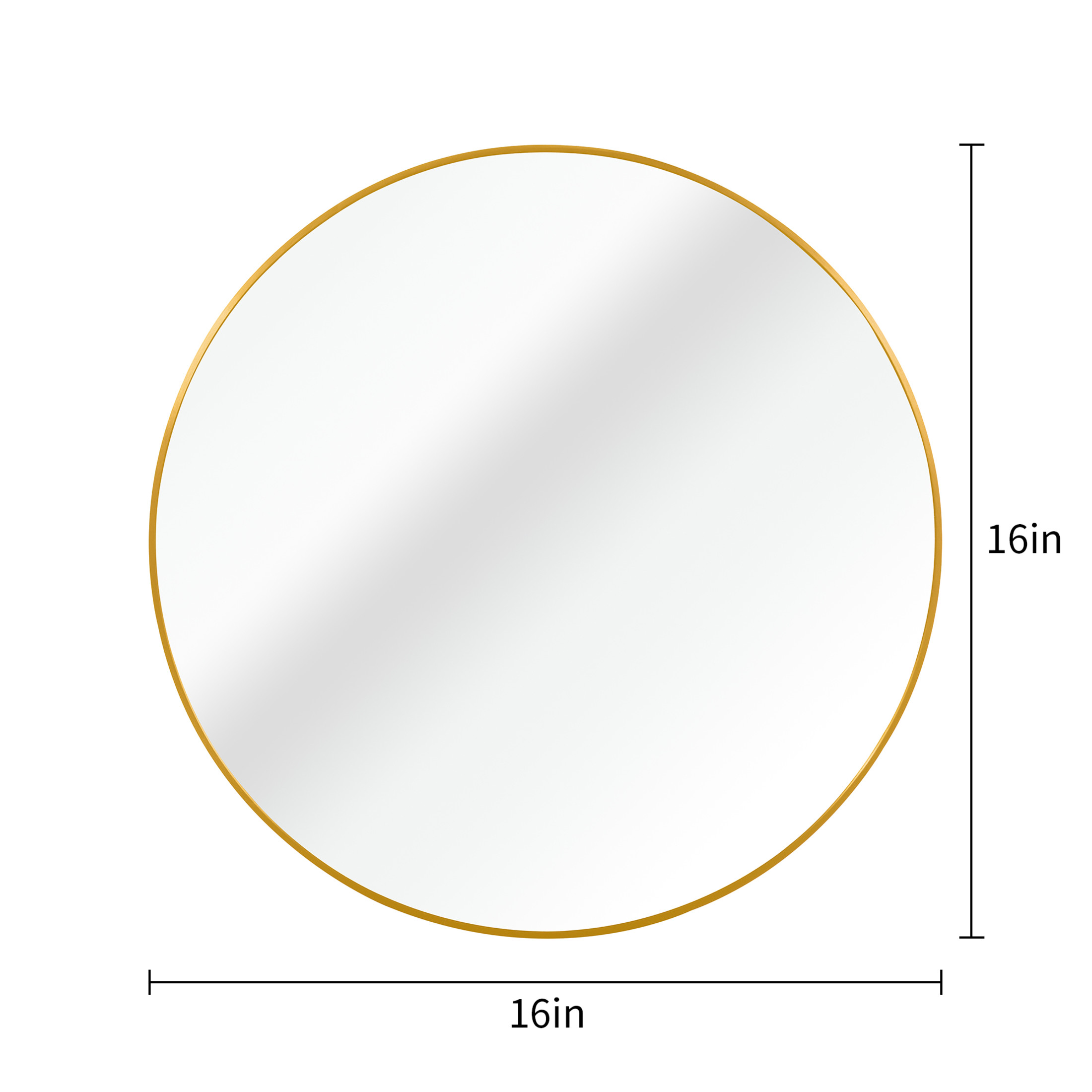 Noble House 16" Round Bathroom Wall Mirror, Aluminum Alloy Frame, HD Shatterproof Glass, Gold