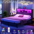 thumbnail image 3 of Aheaplus Full Size Bed Frame with Bookcase Headboard, Metal Platform Bed Frame Queen Size with Charging Station and LED Light, Heavy Duty Metal Slats, No Box Spring Needed, Noise-Free, Black Oak, 3 of 8