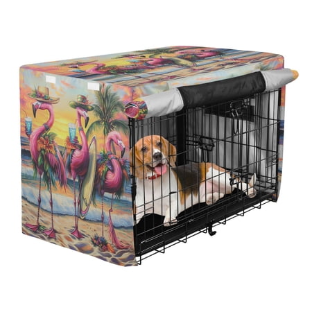 Qxltty Summer Flamingo Crate Cover Durable Oxford Cloth Pet Kennel Sunshade Universal Fit for 35in Wire Cage