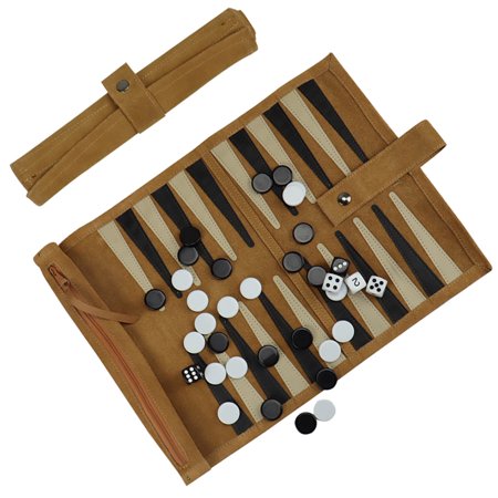 Premium Genuine Leather Roll-Up Backgammon Set with Resin Game Pieces - Portable Travel Board Game for Family Camping Gifts
