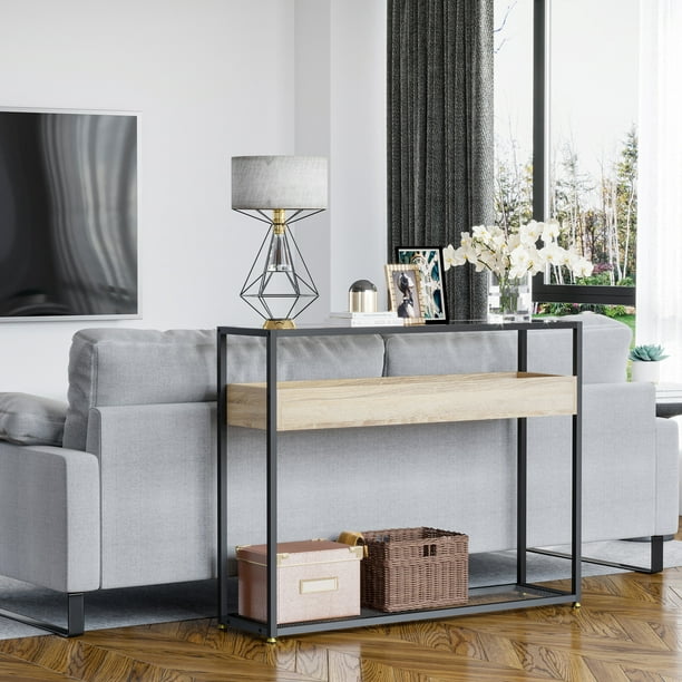 Homcom Style Console Table Sofa With Tempered Glass Top