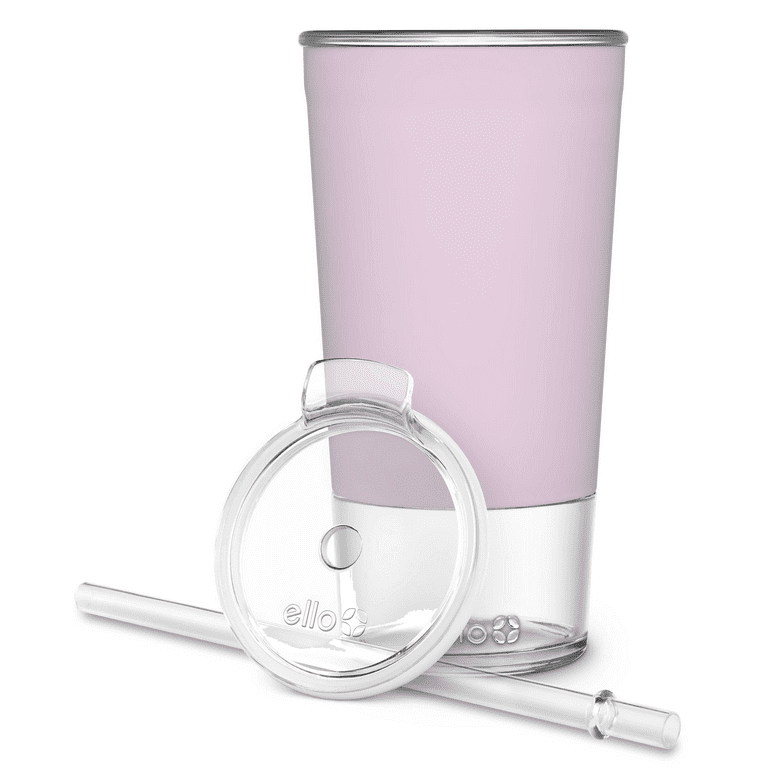 Ello Tidal Glass Tumbler with Straw, 20 oz, Pink