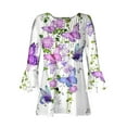thumbnail image 4 of IROINNID Women's Casual 3/4 Sleeve Tops Round Neck Printed Buttoned Basic Pleated Loose Blouse Breathable Summer T-shirts, Purple, 4 of 5