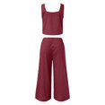 thumbnail image 5 of CILENON Athletic Sets for Women Women's 2 Piece Outfits Square Neck Linen Tank Crop Top Wide Leg Pants Matching Set Tracksuit Jogging Suit Sets for Women Sport Clothes for Women (Red,M), 5 of 5