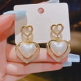 thumbnail image 4 of Hyasfey 1 Pair Stud Earrings Bling Rhinestone Hollow Ring Elegant Heart-shaped Faux Pearl Drop Earrings Jewelry Accessories, 4 of 7