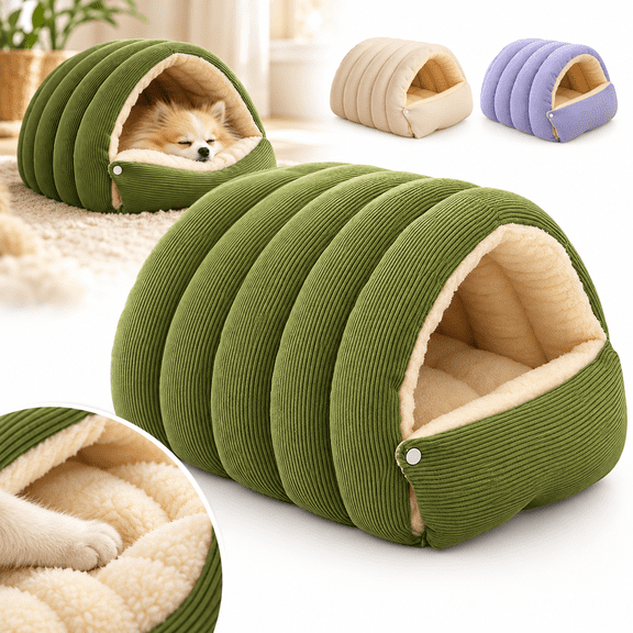 Dachshund Cave Bed, Adjustable Corduroy Covered Pet Bed for Cats and Small Dogs