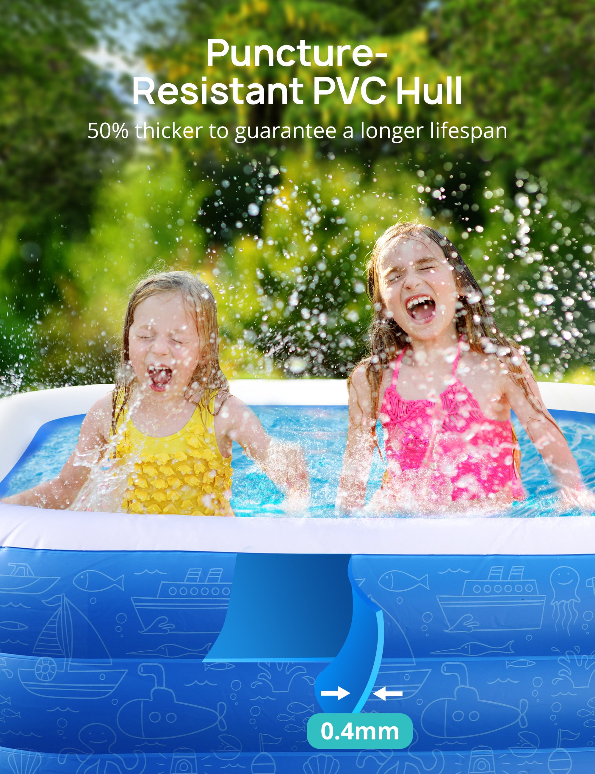 TaoTronics Inflatable Swimming Pools, 78'' x 72'' x 20'' Blow up Swimming Pools, Kiddie Pool Large Size Thickened Blow up Swimming Pools Play Center for Kids Children Family Outdoor Garden Backyard