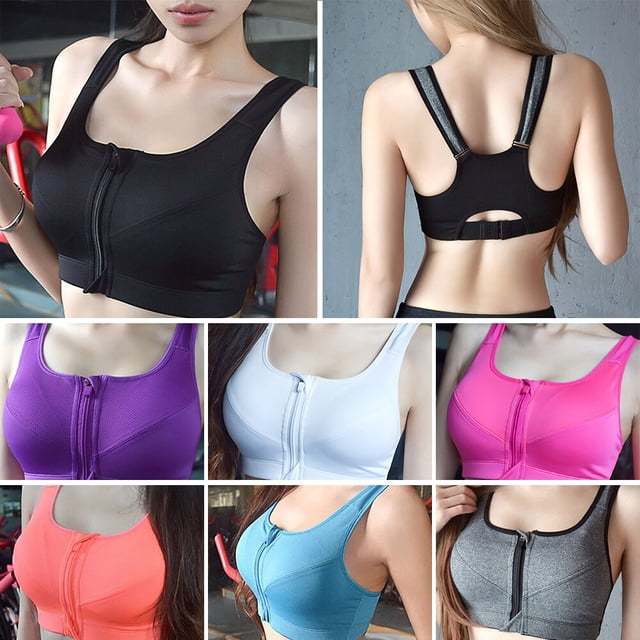 Graflsoa High-Impact Front-Zip Sports Bra with Adjustable Back Closure, Moisture-Wicking & Breathable Mesh, Removable Padding, Full Cup Support for Yoga, Fitness, and Running - Orange, Size 4XL