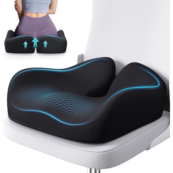 Lolsea Seat Cushion for Office Chair, Memory Foam Office Chair Cushion for Sciatica, Tailbone & Back Pain Relief, Black
