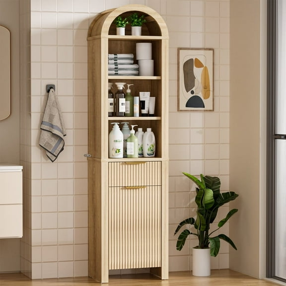 HARIPUL 67 Inch Tall Storage Cabinet with Adjustable Shelves, Arched Narrow Storage Cabinet with Door and Drawer, Bathroom Cabinet with Anti-Tipping Device for Bathroom, Living Room
