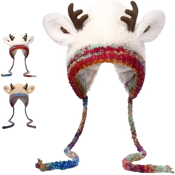 TELOLY 2026 New Creative Antler Hat & Bag 2-In-1, Festive Reindeer Knitted Christmas Beanie, Warm Foldable Hat Handbag Gift
