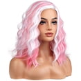 thumbnail image 2 of BERON White and Pink Wigs for Women Girls Short Curly Wavy White Mixed Pink Color Side Part Synthetic Wig for Costume Cosplay Party Daily Wig, 2 of 4