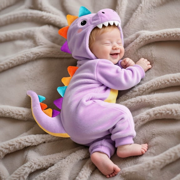CUZIBR Baby Onesies Boy Girl Dinosaur Themed Fuzzy Long Sleeve Romper Zip Up Hooded Jumpsuit Leisure Daily Wear,Purple,1-3 Months