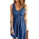 thumbnail image 3 of Vestido de mujer con cuello en V, sin mangas, camiseta sin mangas, línea A, cintura alta elástica para oficina en casa, 3 of 6
