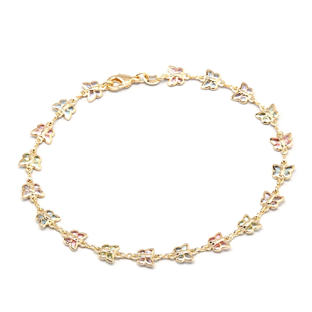 Peermont 18k Gold Plated Multicolored Crystal Butterfly Anklet- 10'