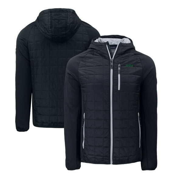 Men's Cutter & Buck Black New York Jets Primary Logo Rainier PrimaLoft Eco Full-Zip Hybrid Jacket
