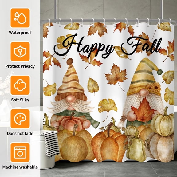 Tchckioa Happy Fall Shower Curtain for Bathroom,Waterproof Hooks Bath Curtain,Leaves Gnome,72x72