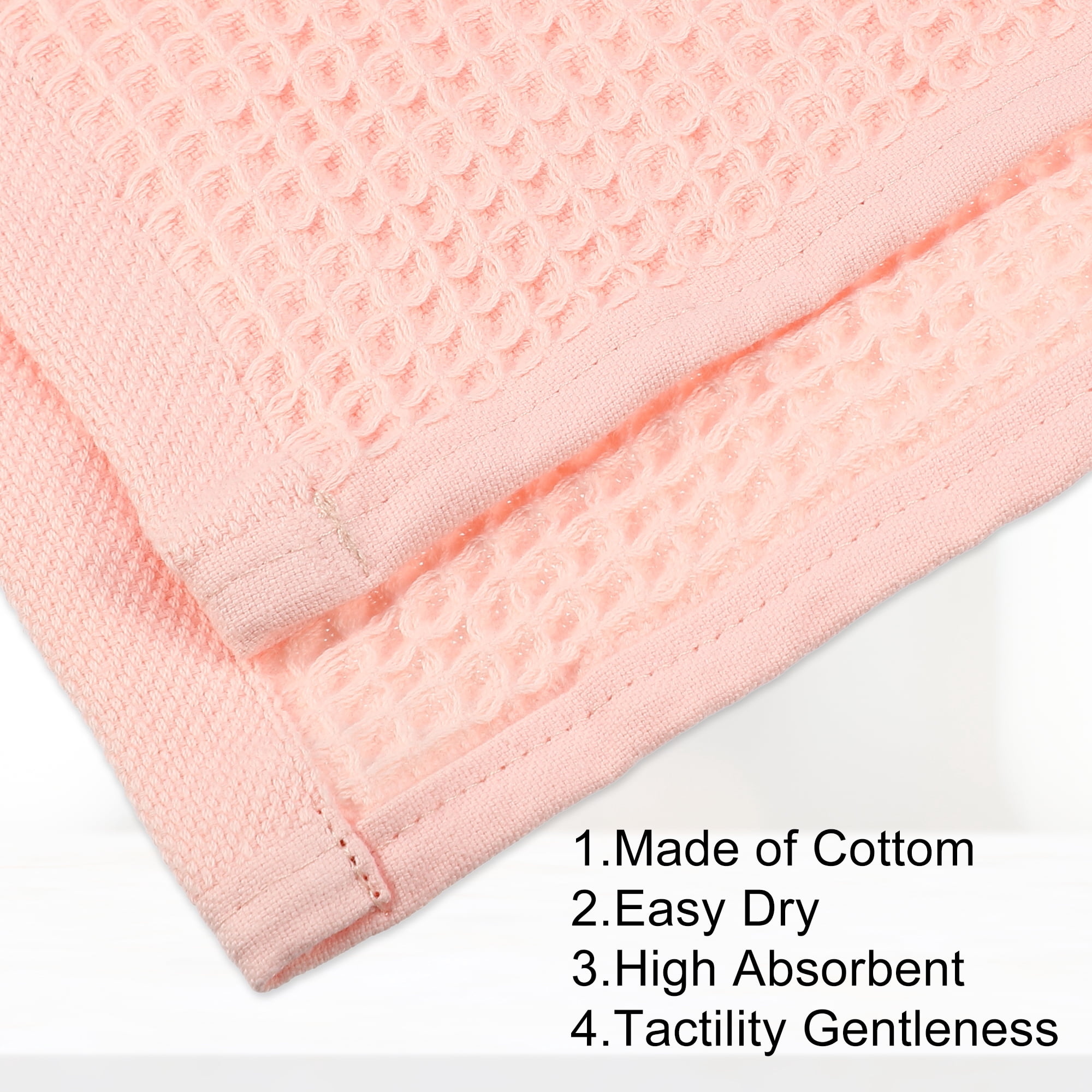 Unique Bargains 1Pc Waffle Weave Pattern Soft Absorbent Cotton Bath Towel Pink 55.12''x27.56'' for Bathroom Shower