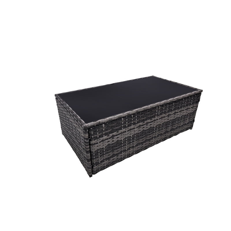 6-Piece Patio Furniture Set with 2 Ottomans, PE Wicker Sectional Sofa Set with Glass Coffee Table, Patio Conversation Set with Thick Cushion for Backyard Lawn