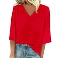 thumbnail image 1 of T-Shirt à Manches Courtes pour Femmes Liquidation T-Shirt Mélangé pour Femmes T-Shirt Uni Mode Décontractée Col en V Hauts à Manches Trois Quarts pour Femmes, 1 of 4