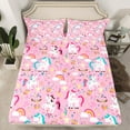 thumbnail image 2 of Feelyou Funny Cartoon Unicorn Bed Sheets for Kids, Dreamy Rainbow Cloud King Sheets, Cute Flower Floral Sheet Set, Lightweight Room Decor, 4pcs, 2 of 7