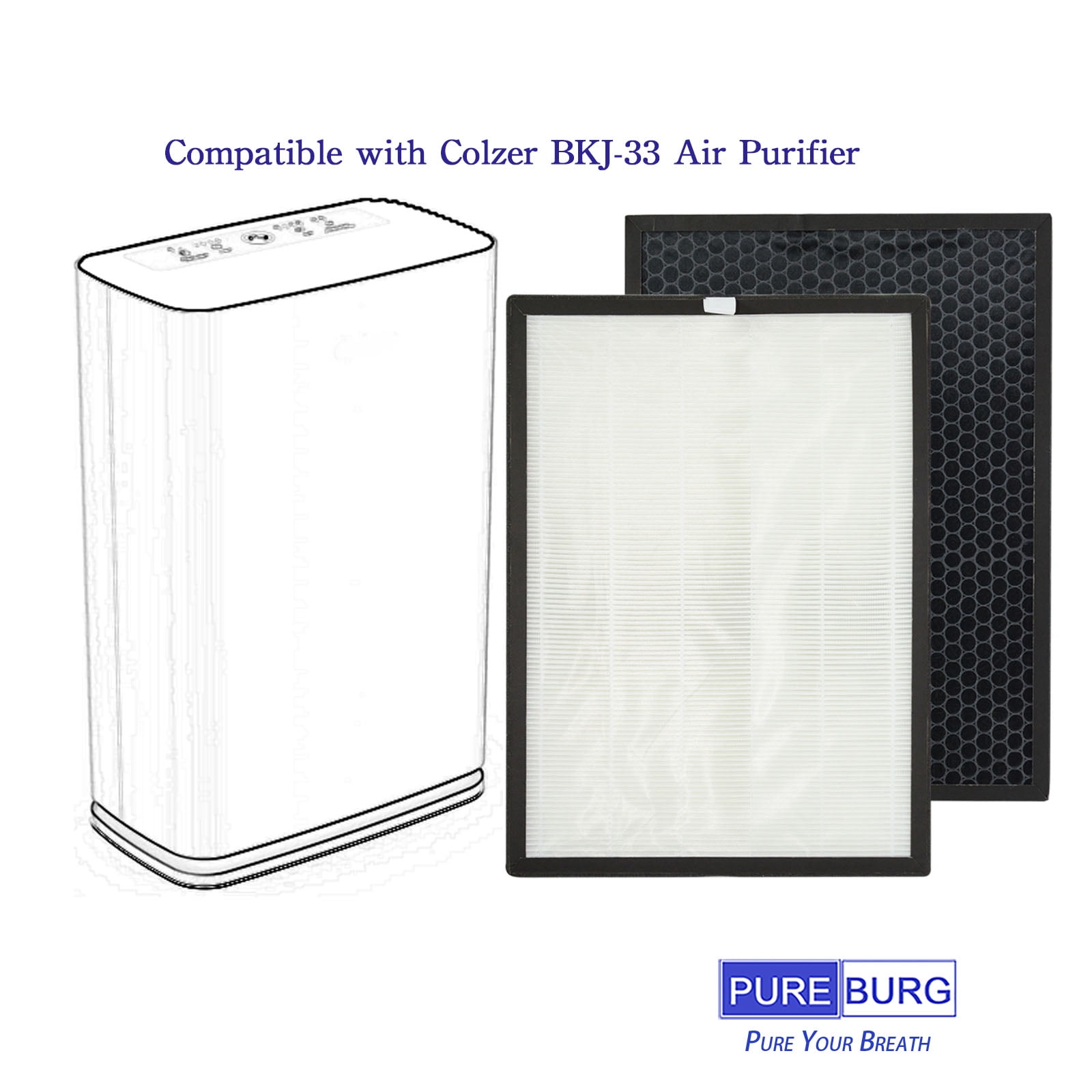 PUREBURG BKJ-33 Replacement True HEPA Filter Compatible with COLZER Air Purifier BKJ-33 , H13 3-Stage Filtration Activated Carbon,1-Pack