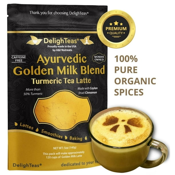 DelighTeas Organic Golden Milk Powder with Turmeric, Ginger and Ceylon Cinnamon Anti