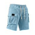 thumbnail image 3 of XDZJLR Big And Tall Men Shorts Cargo Casual Summer Waffle Knit Shorts With Solid Color With Pockets And Drawstring Hiking Shorts Sky Blue Xl, 3 of 3