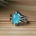 thumbnail image 4 of Blue Chalcedony Ring, Statement Ring, 925 Silver Ring, Unique Ring, Bohemian Ring, Men's Signet Ring Healing Crystal Ring, Oval Cut Gemstone, 4 of 5