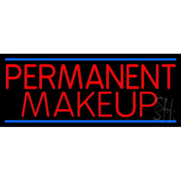 Red Permanent Makeup LED Neon Sign 13 x 32 - inches, Black Square Cut Acrylic Backing, with Dimmer - Bright and Premium built indoor LED Neon Sign for Spa interior decor and storefront.