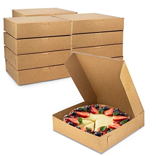 Fit Meal Prep 250 Pack Kraft Bakery Boxes, 10 x 10 x 2.5 Inches Brown Pastry Boxes, Cardboard Treat Boxes Pie Boxes Cookie Boxes Dessert Boxes for Cupcakes, Chocolates, Donuts, Macarons
