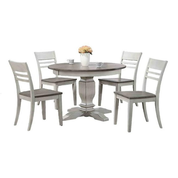 5-Pc Transitional Wood Dining Set in Ash/Stormy White