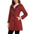 thumbnail image 4 of INSPIRE CHIC Hooded Toggle Button Up Duffle Coat for Women's Winter Outwear S Dark Red, 4 of 6