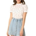 thumbnail image 5 of MODA NOVA Junior's Stand Collar Short Sleeve Keyhole Back Blouse White L, 5 of 5