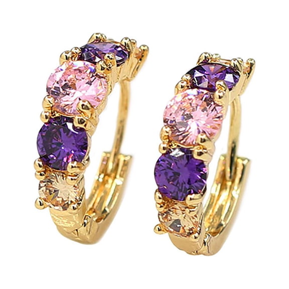 Opolski Women Fashion 9K Gold Plated Purple Zircon Eardrop Huggie Earrings Jewelry Gift
