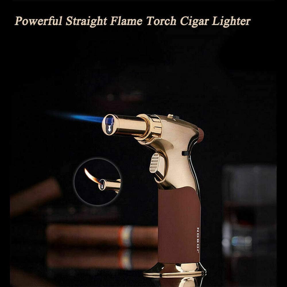 Piioket Windproof Jet Torch Flame Lighter Refillable Butane Gas Adjustable Jet & Normal Fire Cigar Cigarette Lighter - Gold