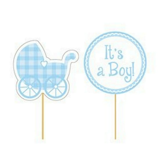 It's A Boy Baby Shower Gingham Cupcake Picks - 12 Picks (093228)