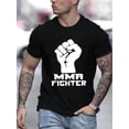 thumbnail image 1 of Camiseta con estampado de puño de luchador de MMA, cuello redondo, tejido de punto ligeramente elástico, corte regular de verano para adultos, ideal para el tiempo libre., 1 of 9