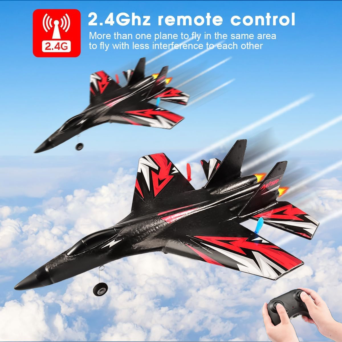 Roofworld RC Plane SU27 2.4G Remote Control with LED Lights for Children and Adults