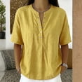 thumbnail image 2 of Women’s Cotton Linen Polo Shirt Casual Short Sleeve Button Down Summer Tops, L, 2 of 3