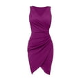 thumbnail image 3 of Gubotare Women's Sexy V Neck Sleeveless Wrap Ruched Sheath Bodycon Casual Party Dress,Purple L, 3 of 4