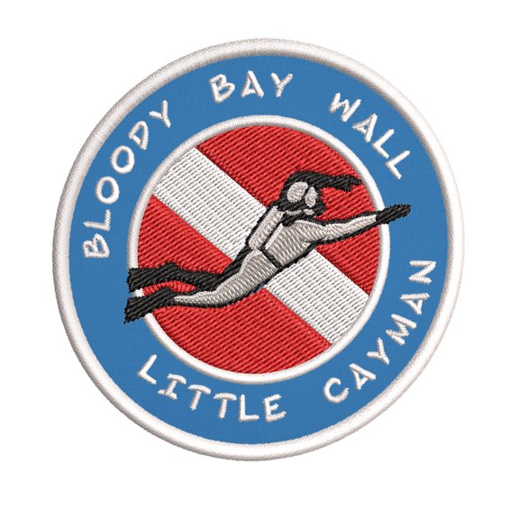 Bloody Bay Wall, Little Cayman Scuba Diver Flag 3.5 Inch Iron Or Sew On Embroidered Fabric Badge Patch Ocean Beach, Salt Life Iconic Series