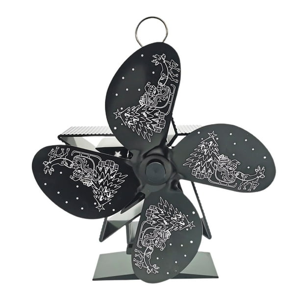Ventilador de estufa para chimenea con temática navideña, silencioso y alimentado por calor para quemador de leña. Black_A