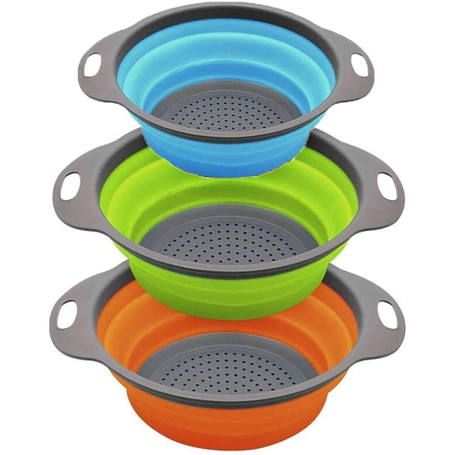 Colador de cocina plegable / 3 juegos de colador, colador plegable de silicona, colador de cocina plegable, cesta de colador plegable, ideal para pasta, verduras, frutas JFHHH pequeña