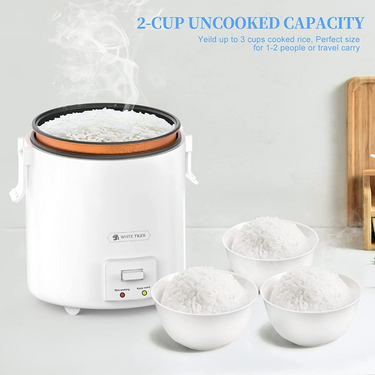 1.0L Mini Rice Cooker, 2 Cups Uncooked WHITE TIGER Portable Travel